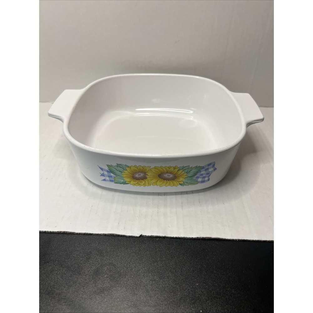 Vintage Corningware CORELLE SUNSATIONS SUNFLOWERS 2‎ QUART SQUARE CASSEROLE Dish